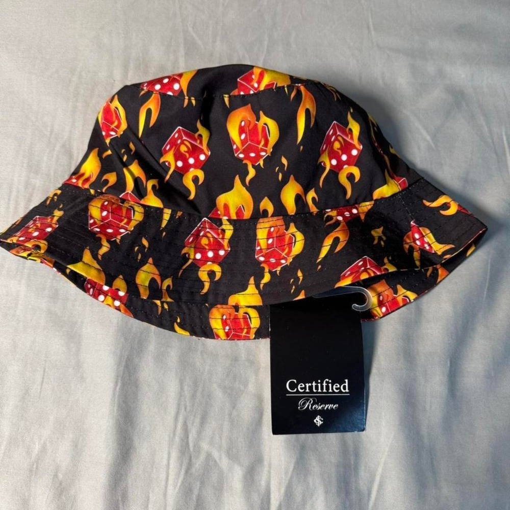 Certified Reserve Bucket Hat‎ Black Flames Dice Streetwear One Size